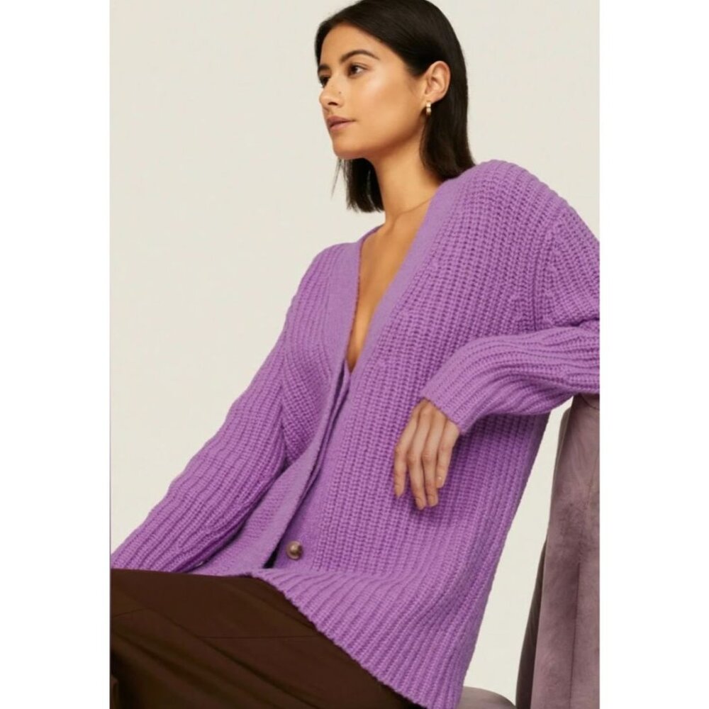Vince‎ Womens Medium Wool Alpaca Blend Oversized Cardigan Purple Button Up Knit